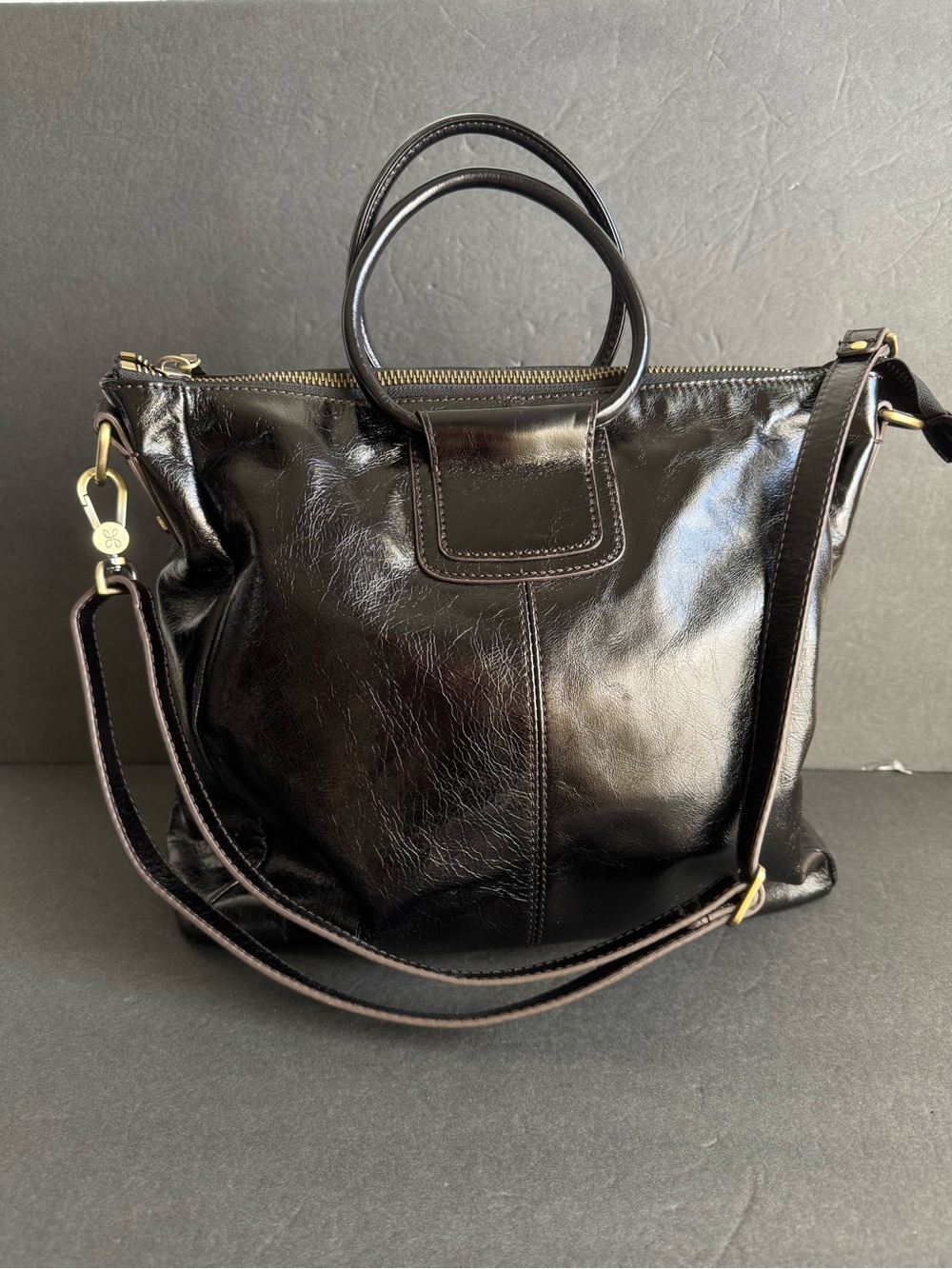 HOBO Sheila Bag Black Leather Tote Top Handle Purse Crossbody Shoulder EUC - Picture 3 of 11
